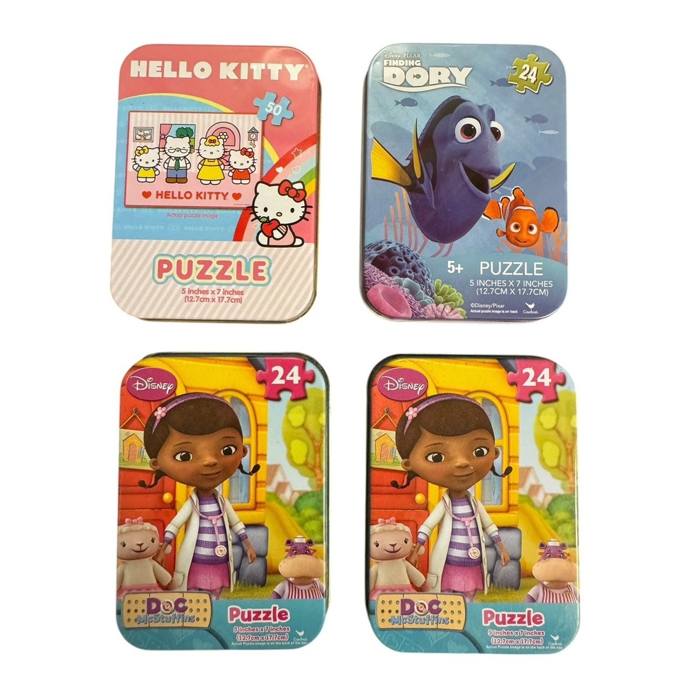 Kids Puzzle Lot 4 Tin Disney Doc McStuffins Dory Hello Kitty Travel